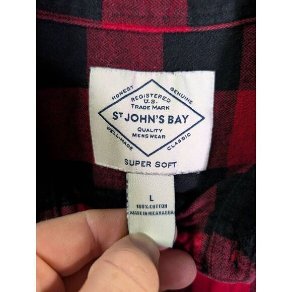 St Johns Bay Weight 100% Cotton Long Sleeve Shirt Red and Black Men's Large - Picture 3 of 4